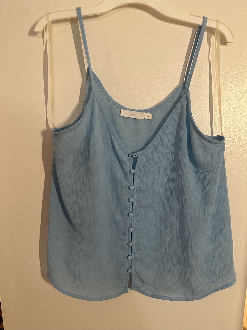 Lush Sky Blue Button-Front Spaghetti Strap Camisole